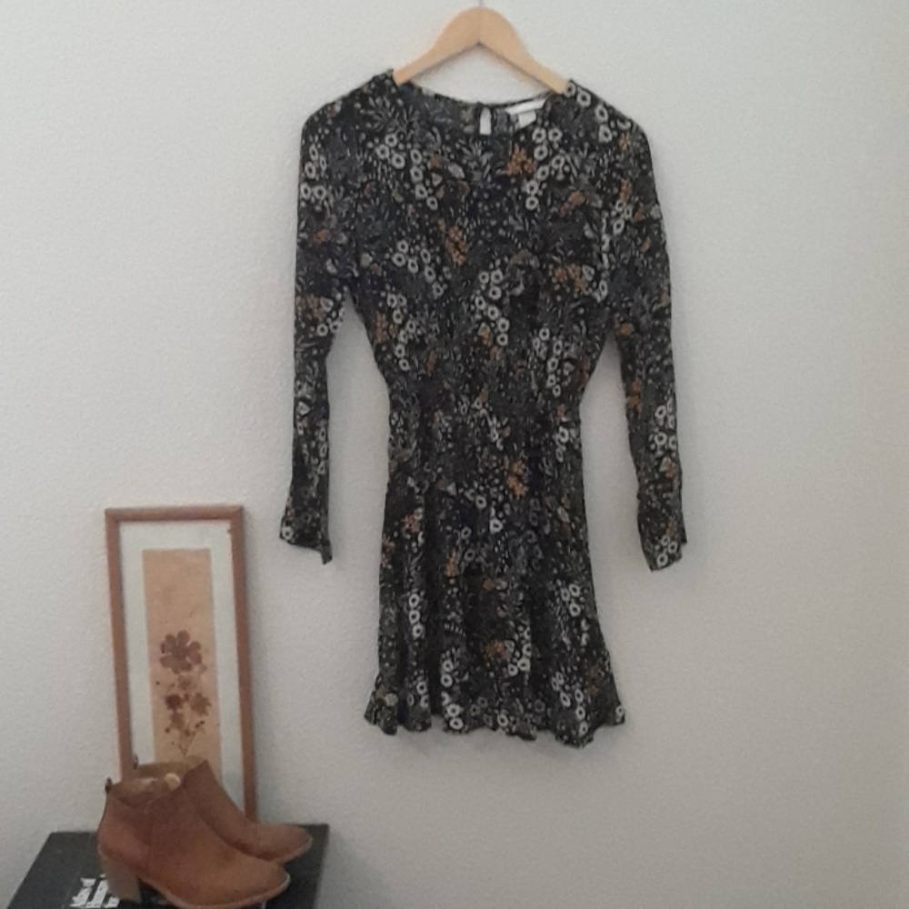 Hm mustard floral a line dress size 2 xs